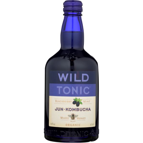 WILD TONIC: Organic Jun-Kombucha Blackberry Mint, 16 oz
