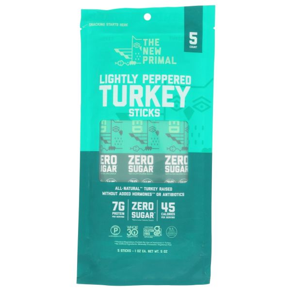 NEW PRIMAL: Lightly Peppered Turkey Sticks 5Ct, 5 oz