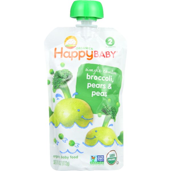 HAPPY BABY: Stage 2 Broccoli Peas & Pear Organic, 3.5 oz