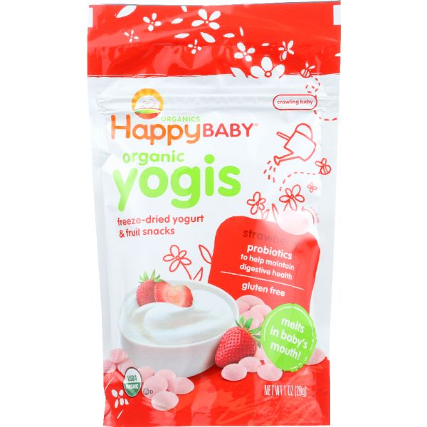 HAPPY BABY: Organic Yogis Yogurt and Fruit Snacks Strawberry, 1 oz