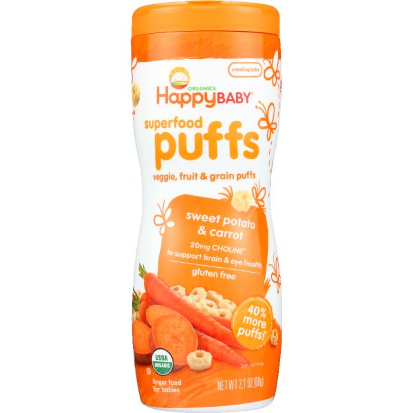 HAPPY BABY: Puff Sweet Potato Carrot Organic, 2.1 oz