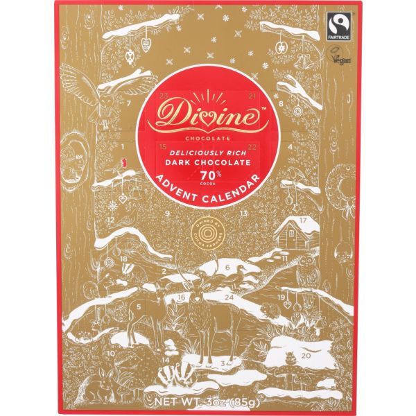 DIVINE CHOCOLATE: Advent Calendar Dark Chocolate, 3 oz
