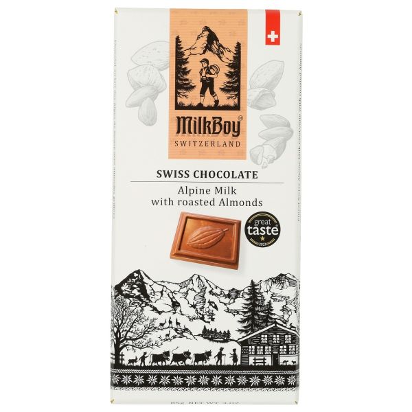 MILKBOY SWISS CHOCOLATES: Swiss Alpine Milk Chocolate With Roasted Almonds, 3 oz