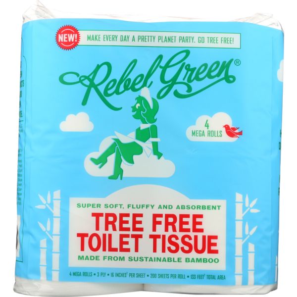 REBEL GREEN: Tree Free Toilet Tissue 4 Pk, 1 ea 