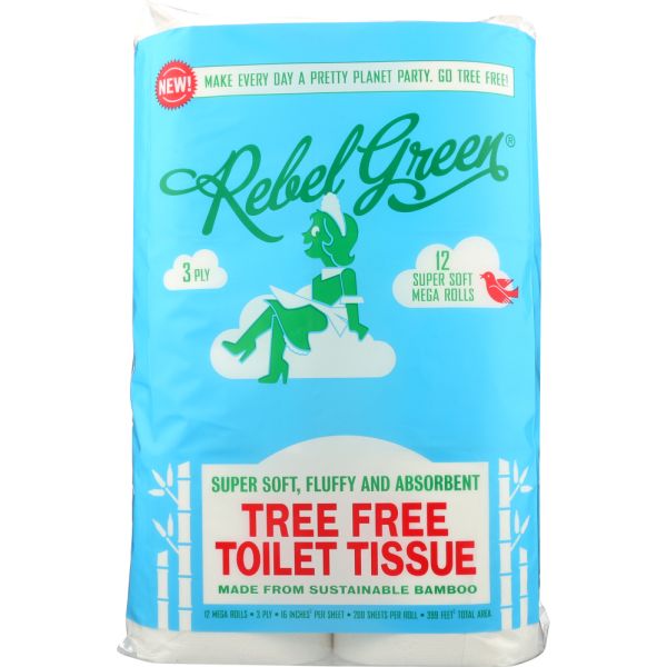 REBEL GREEN: Tree Free Toilet Tissue 12 Pk, 1 ea 