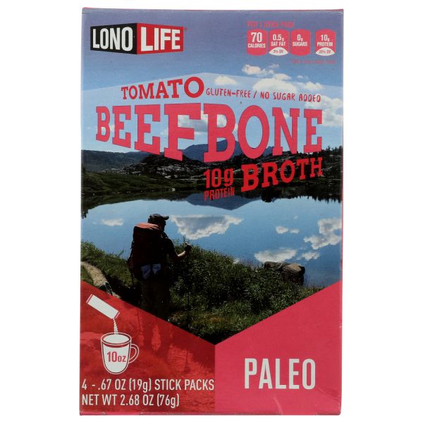 LONOLIFE: Tomato Beef Bone Broth 4 Stick Packs, 2.68 oz