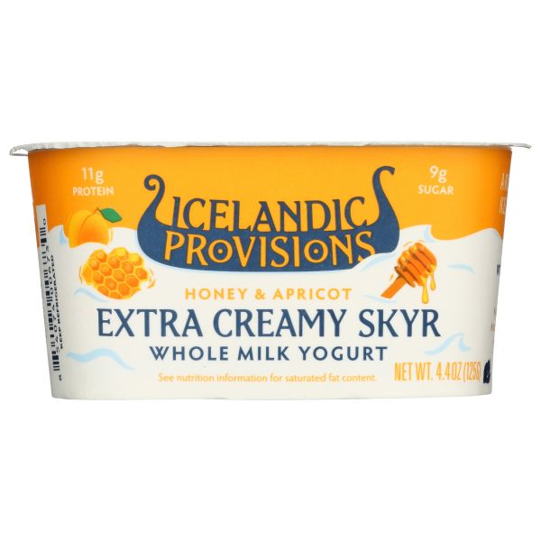 ICELANDIC PROVISIONS: Honey And Apricot Extra Creamy Skyr Whole Milk Yogurt, 4.4 oz