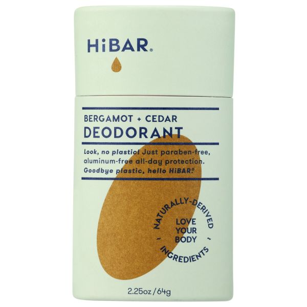 HIBAR: Bergamot and Cedar Plastic-Free Deodorant, 2.25 oz