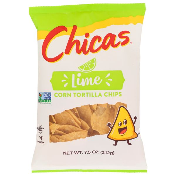 CHICAS: White Corn Tortilla Chips Soy Sauce Lime, 7.5 oz