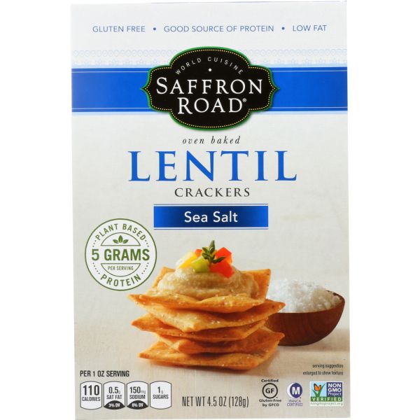 SAFFRON ROAD: Cracker Lentil Sea Salt, 4.5 oz