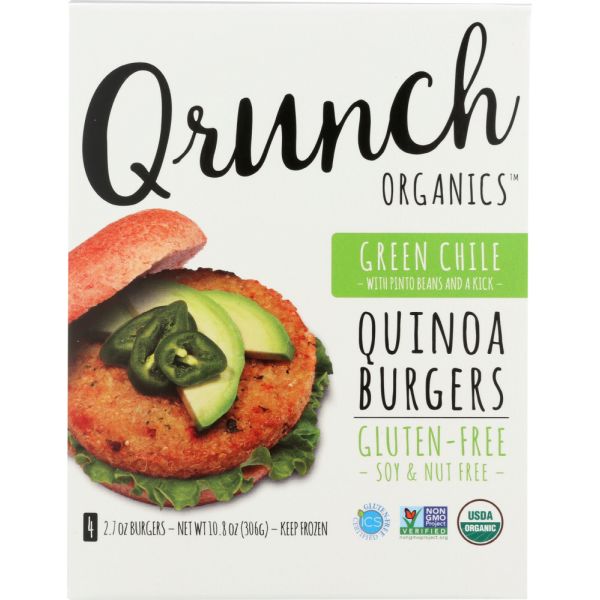 QRUNCH: Quinoa Burgers Green Chile with Pinto Beans, 10.8 oz