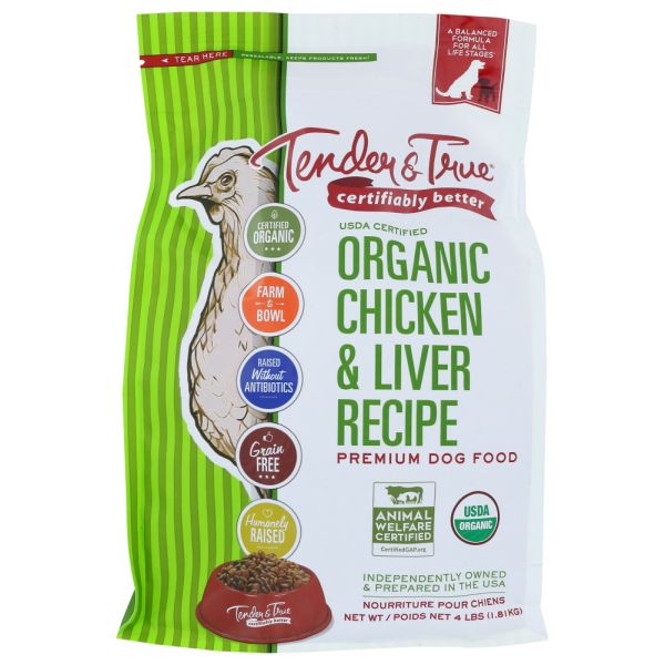 TENDER AND TRUE: Organic Chicken and Liver Dry Dog Food, 4 lb