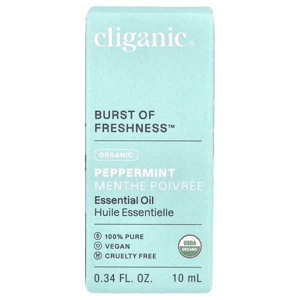 CLIGANIC: Organic Peppermint Essential Oil, 0.34 fo