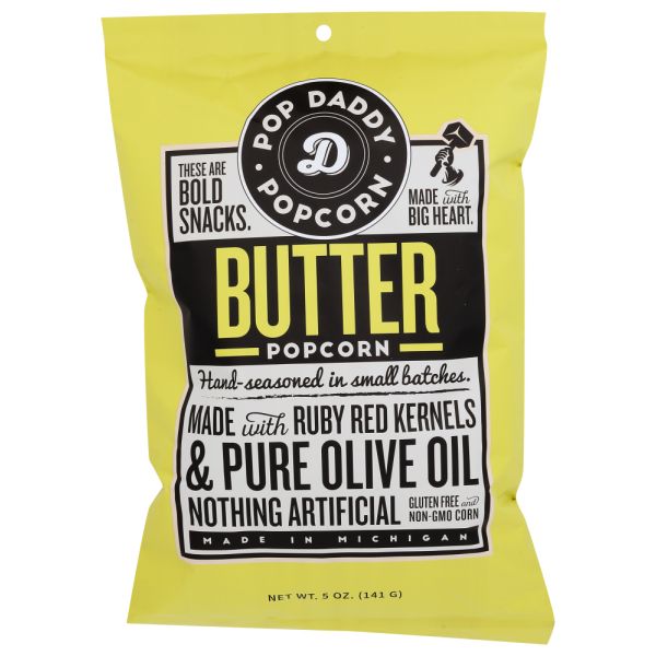 POP DADDY POPCORN & PRETZELS: Natural Butter Flavored Popcorn, 5 oz