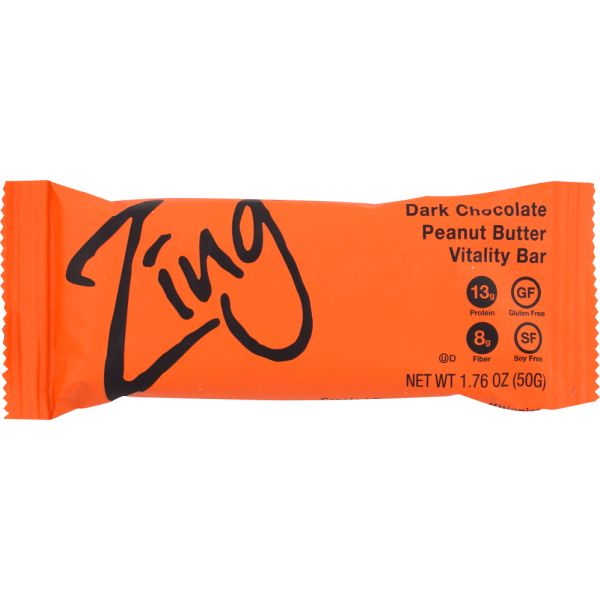 Zing Bars Dark Chocolate Peanut Butter Nutrition Bar, 1.76 Oz