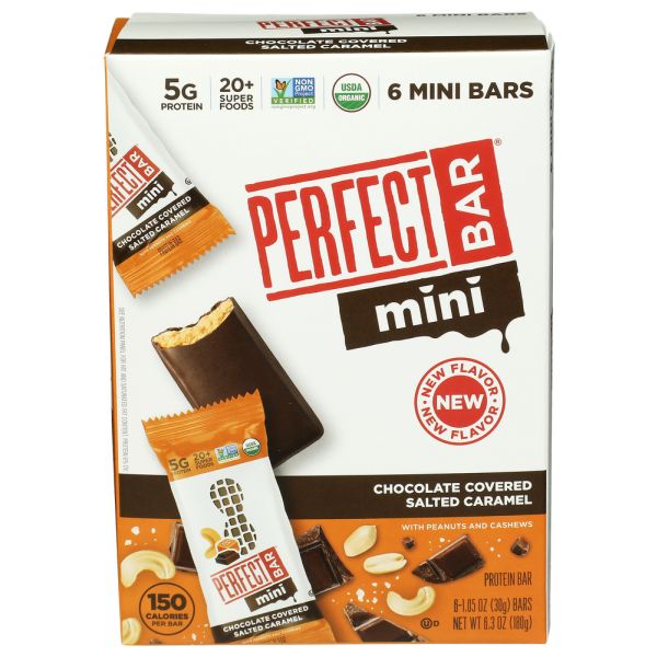 PERFECT FOODS: Salted Caramel Chocolate Covered Mini Bar 6ct, 6.3 oz