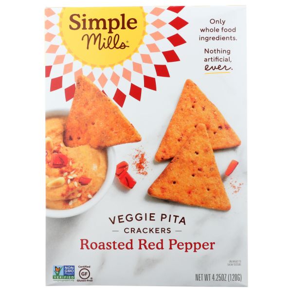 SIMPLE MILLS: Roasted Red Pepper Veggie Pita Crackers, 4.25 oz