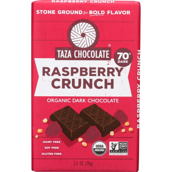 TAZA CHOCOLATE: Amaze Raspberry Crunch Dark Chocolate Bar, 2.5 oz