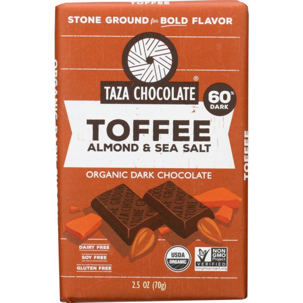 TAZA CHOCOLATE: Amaze Toffee Dark Chocolate Bar, 2.5 oz