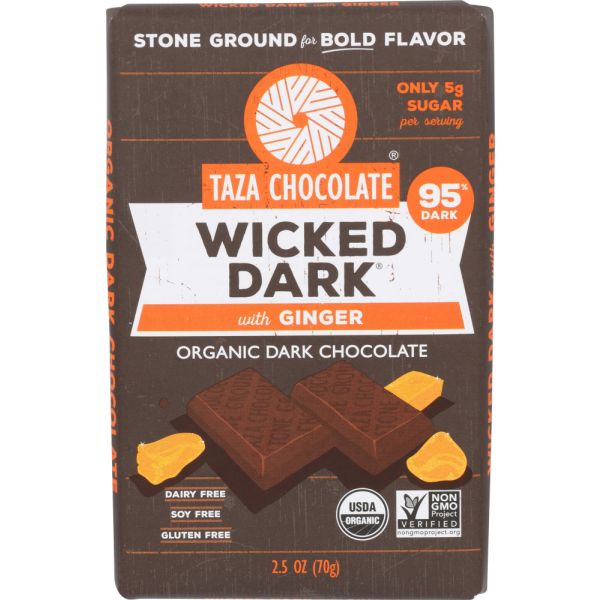 TAZA CHOCOLATE: 95% Wicked Dark Chocolate with Ginger, 2.5 oz