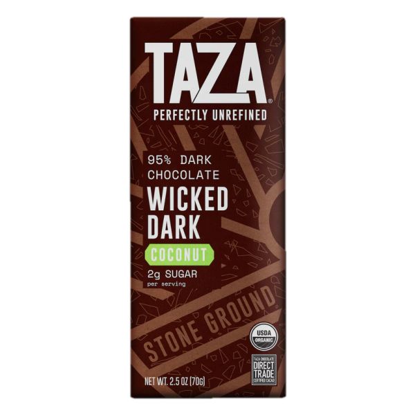 TAZA CHOCOLATE: 95% Wicked Dark Chocolate with Toasted Coconut, 2.5 oz