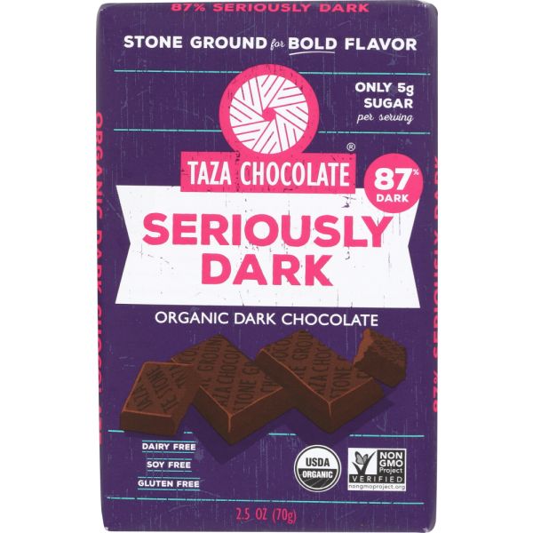 TAZA CHOCOLATE: 87% Seriously Dark Chocolate Bar, 2.5 oz