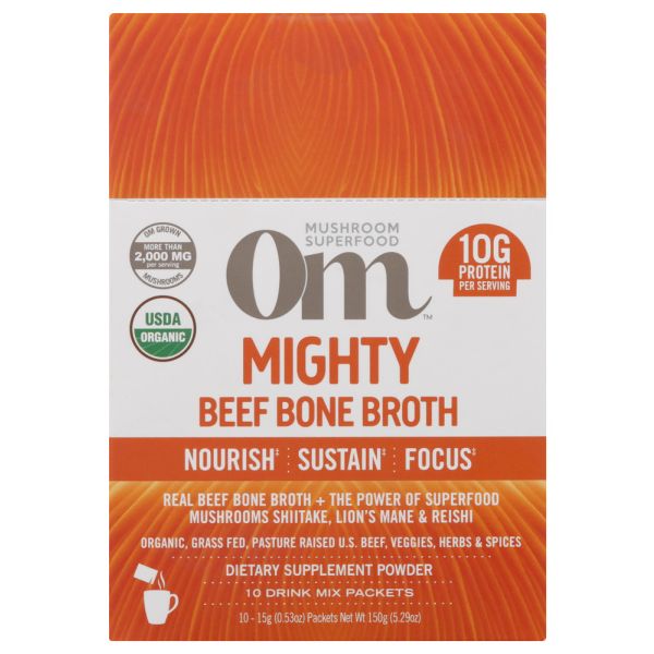 OM MUSHROOMS: Beef Bone Broth Organic Mushroom Mighty Broth, 5.29 oz