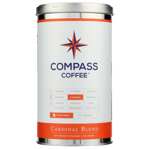COMPASS COFFEE: Coffee Cardnl Blnd Whl Bn, 12 oz
