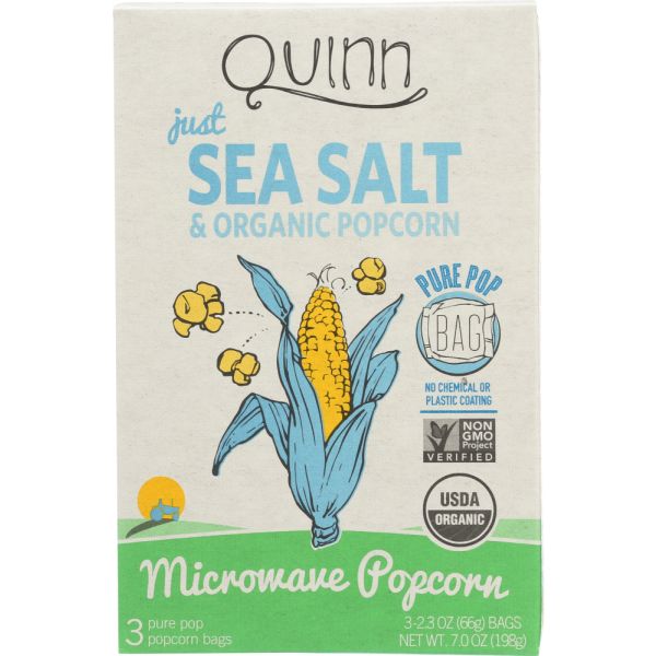QUINN: Popcorn Just Sea Salt Microwave Popcorn 3x2.3oz Bags, 7 oz