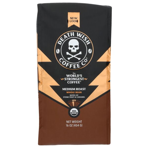 DEATH WISH COFFEE: Medium Roast Whole Bean Coffee, 16 oz