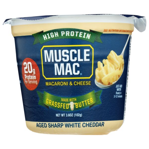 MUSCLE MAC: Macaroni and Cheese Microwave Cup Cheddar, 3.6 oz