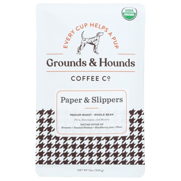 GROUNDS & HOUNDS COFFEE: Paper Slippers Whole Bean Coffee, 12 oz