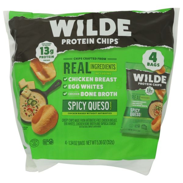 WILDE SNACKS: Spicy Queso Protein Chips 4 Bags, 5.36 oz