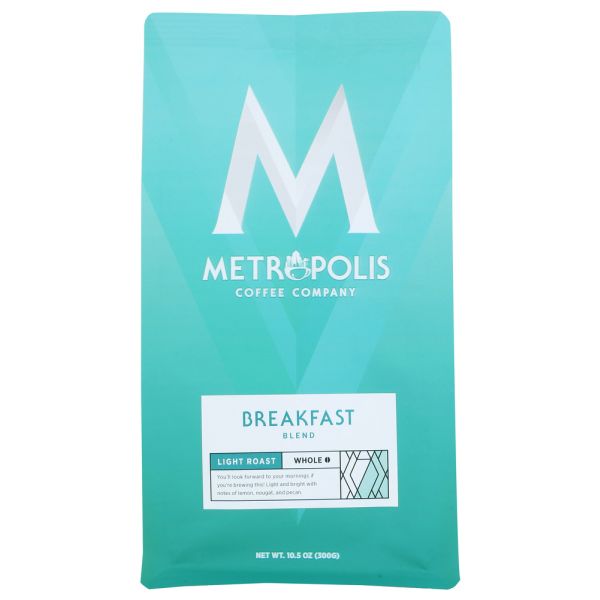 METROPOLIS COFFEE: Breakfast Blend Light Roast Whole Bean Coffee, 10.5 oz