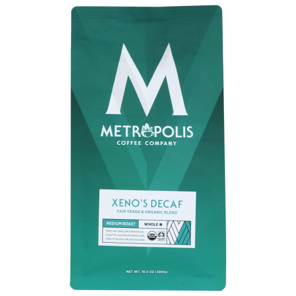 METROPOLIS COFFEE: Xeno's Decaf Blend Medium Roast Whole Bean Coffee, 10.5 oz