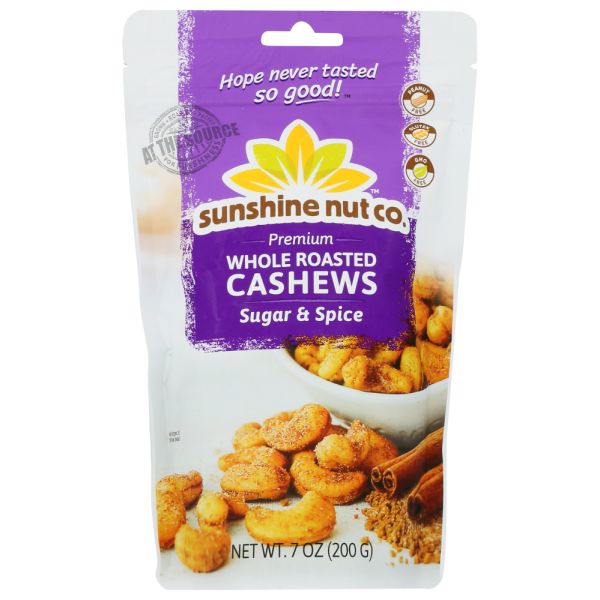 SUNSHINE NUT COMPANY: Whole Roasted Cashews Sugar and Spice, 7 oz