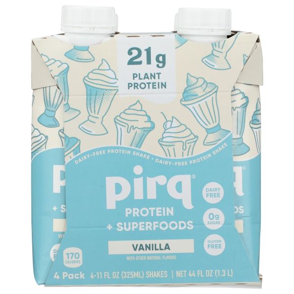 PIRQ: 21g Plant Based Protein Shakes Vanilla 4Pk, 44 fo