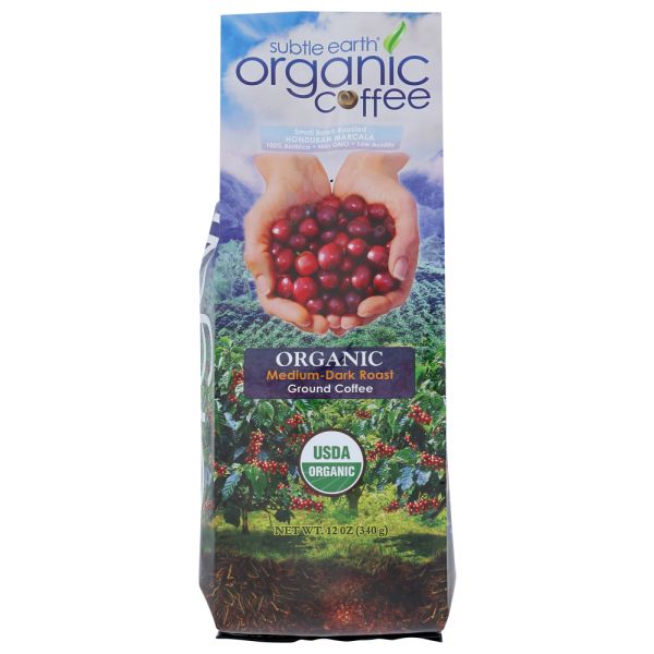 SUBTLE EARTH ORGANIC: Medium-Dark Roast Ground Coffee, 12 oz