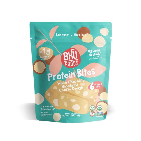 BHU FOODS: White Chocolate Macadamia Cookie Dough Protein Bites, 5.29 oz