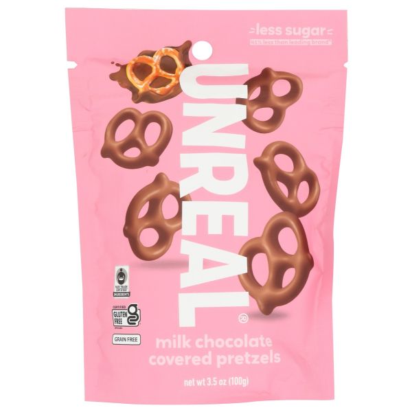 UNREAL: Milk Chocolates Covered Pretzels, 3.5 oz