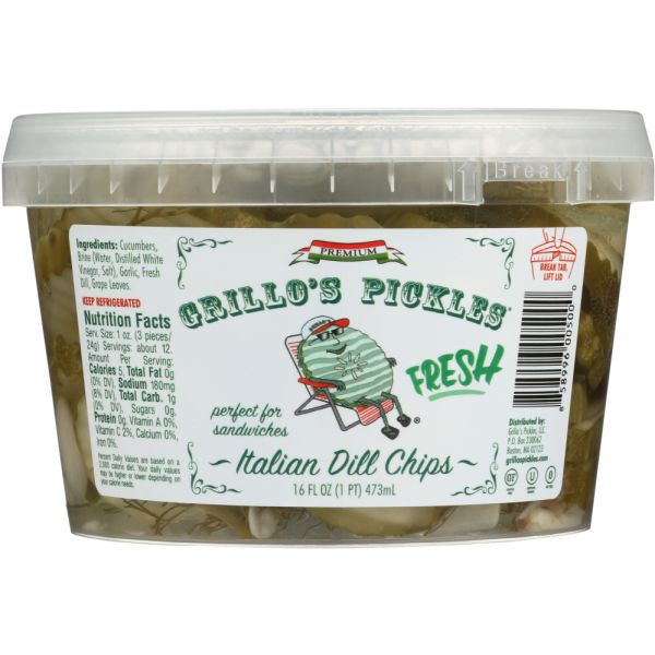 GRILLOS PICKLES: Chips Dill Italian, 16 oz