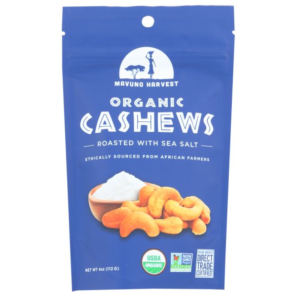 MAVUNO HARVEST: Organic Roasted Cashews Sea Salt, 4 oz