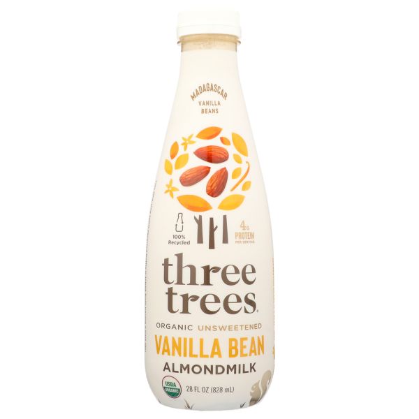 THREE TREES: Unsweetened Vanilla Bean Almond Milk, 28 oz