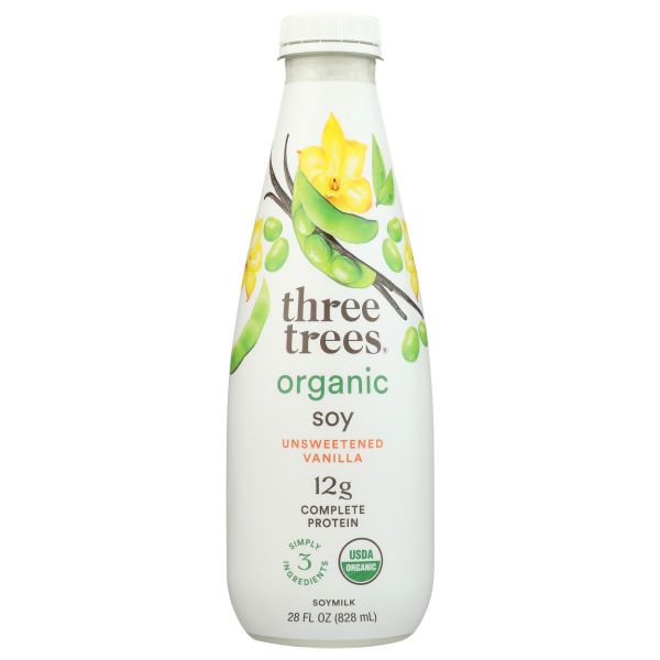 THREE TREES: Organic Unsweetened Vanilla Soy Milk, 28 fo