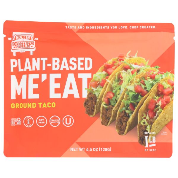ROLLINGREENS: Ground Taco Plant Based Meeat, 4.5 oz