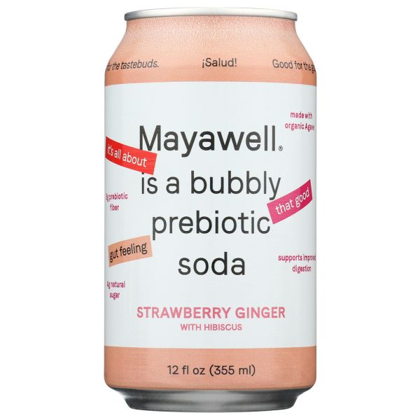 MAYAWELL: Prebiotic Soda Strawberry Ginger, 12 fo