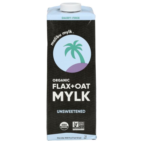MALIBU MYLK: Unsweetened Organic Flax Oat Milk, 33.8 fo