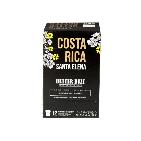 BETTER BUZZ COFFEE ROASTERS: Costa Rica Santa Elena Medium Roast Coffee Pods, 12 ea