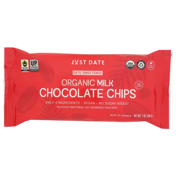 JUST DATE: Organic Milk Chocolate Chips Date Sweetened, 7 oz