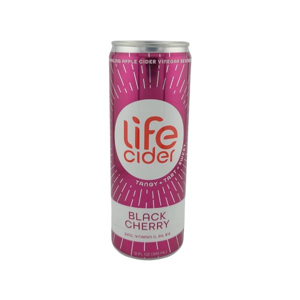 LIFE CIDER: Black Cherry Sparkling Apple Cider Vinegar Lemonade, 12 fo